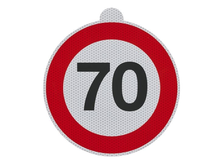 Adesivo limite di velocità 70 km/h per l'Italia