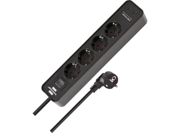 Brennenstuhl Ecolor multipresa con 2 porte USB-C - Black