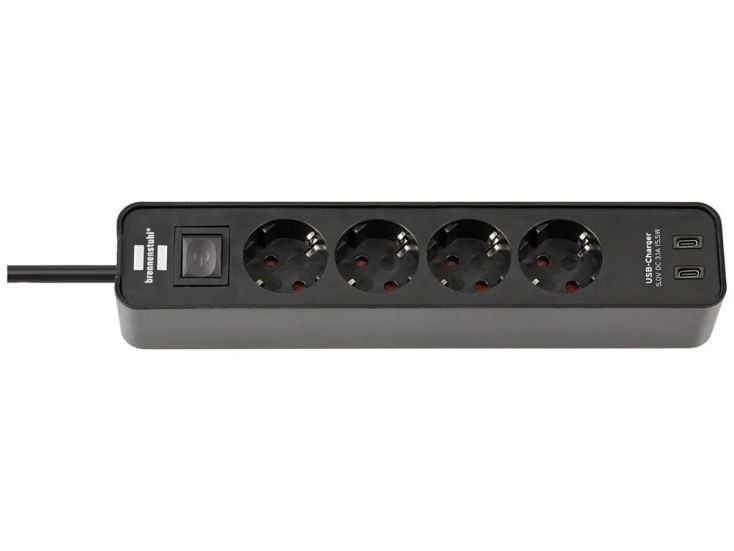 Brennenstuhl Ecolor multipresa con 2 porte USB-C - Black